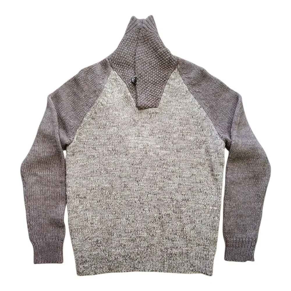 J. Crew Wool Alpaca Shawl Collar Marled Gray Brown Knit Sweater Men Size Medium